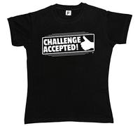 Fancy A Snuggle Challenge Accepted Thumbs Up HIMYM Barney Stinson Womens Boyfriend Fit T-Shirt Black Large