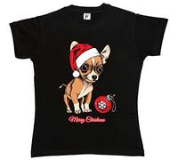Fancy A Snuggle Chihuahua Puppy Wearing Santa Hat with Xmas Bauble Womens Boyfriend Fit T-Shirt Black S