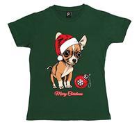 Fancy A Snuggle Chihuahua Puppy Wearing Santa Hat with Xmas Bauble Womens Boyfriend Fit T-Shirt Bottle Green M