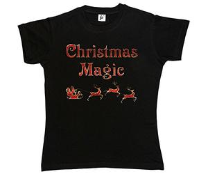 Fancy A Snuggle Christmas Magic with Santa & Reindeer Womens Boyfriend Fit T-Shirt Black Medium