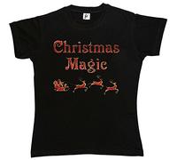 Fancy A Snuggle Christmas Magic with Santa & Reindeer Womens Boyfriend Fit T-Shirt Black Small