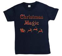 Fancy A Snuggle Christmas Magic with Santa & Reindeer Womens Boyfriend Fit T-Shirt Navy Medium