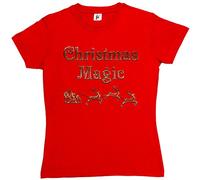 Fancy A Snuggle Christmas Magic with Santa & Reindeer Womens Boyfriend Fit T-Shirt Red Medium