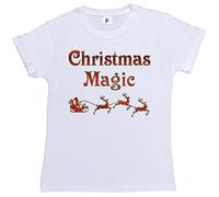 Fancy A Snuggle Christmas Magic with Santa & Reindeer Womens Boyfriend Fit T-Shirt White Small