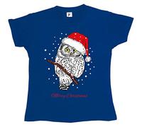 Fancy A Snuggle Christmas Owl Wearing Santa Hat Sat in Tree Snowing Womens Boyfriend Fit T-Shirt Royal Blue 2XL