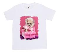 Fancy A Snuggle Cool Chihuahua Dog On Chair Kids Boy Girl Cotton Short White Sleeve T-Shirt - Size 12-14 Years