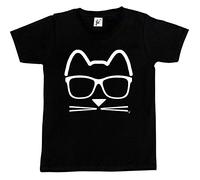 Fancy A Snuggle Funky Hipster Cat Wearing Glasses with Whiskers Kids Girls T-Shirt Black 12-14 Year Old