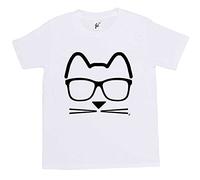 Fancy A Snuggle Funky Hipster Cat Wearing Glasses with Whiskers Kids Girls T-Shirt White 5-6 Year Old