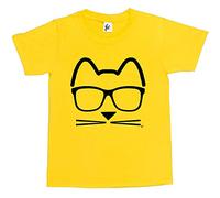 Fancy A Snuggle Funky Hipster Cat Wearing Glasses with Whiskers Kids Girls T-Shirt Yellow 9-11 Year Old