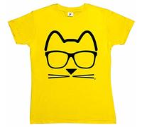 Fancy A Snuggle Funky Hipster Cat Wearing Glasses with Whiskers Womens Boyfriend Fit T-Shirt Yellow Small