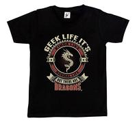 Fancy A Snuggle Geek Life It's Like Real Life But There are Dragons Kids Boys T-Shirt Black 9-11 Year Old