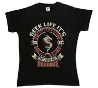 Fancy A Snuggle Geek Life It's Like Real Life But There are Dragons Womens Boyfriend Fit T-Shirt Black L