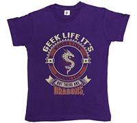 Fancy A Snuggle Geek Life It's Like Real Life But There are Dragons Womens Boyfriend Fit T-Shirt Purple L