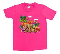 Fancy A Snuggle Girls Cartoon Dinosaurs T-Shirt Hot Pink