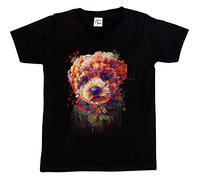 Fancy A Snuggle Girls Painted Abstract Puppy Dog T-Shirt Black 7-8 Years