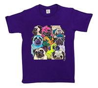 Fancy A Snuggle Girls Pop Art Pug Collage T-Shirt Purple 9-11 Years