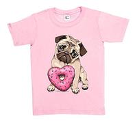 Fancy A Snuggle Girls Pug with Heart Donut T-Shirt Baby Pink 9-11 Years