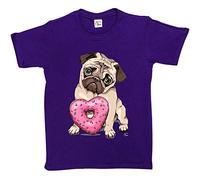 Fancy A Snuggle Girls Pug with Heart Donut T-Shirt Purple 7-8 Years