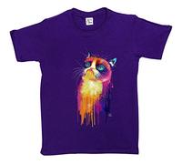 Fancy A Snuggle Girls Watercolour Abstract Grumpy Cat T-Shirt Purple 7-8 Years