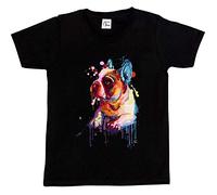 Fancy A Snuggle Girls Watercolour Splash French Bulldog Dog T-Shirt Black 12-14 Years