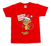 Fancy A Snuggle Grinning Happy Christmas Monkey Wearing Santa Hat Kids Boys/Girls T-Shirt Red 7-8 Year Old