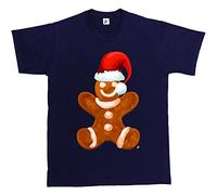Fancy A Snuggle Happy Gingerbread Man Wearing Red Santa Hat Mens T-Shirt Large Navy