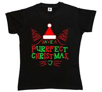 Fancy A Snuggle Have A Purrfect Christmas Cat Face Wearing Santa Hat Womens Boyfriend Fit T-Shirt Black XL