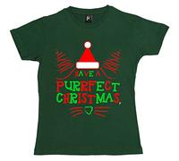 Fancy A Snuggle Have A Purrfect Christmas Cat Face Wearing Santa Hat Womens Boyfriend Fit T-Shirt Bottle Green 2XL