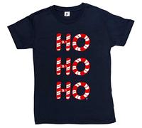 Fancy A Snuggle HO Christmas Candy Canes Womens Boyfriend Fit T-Shirt Navy Large