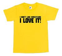 Fancy A Snuggle I Don't Like Wrestling I Love It! Kids Boy Girl Cotton Short Yellow Sleeve T-Shirt - Size 9-11 Years