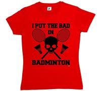 Fancy A Snuggle I Put The Bad in Badminton Skull Rackets & Shuttlecocks Womens Boyfriend Fit T-Shirt