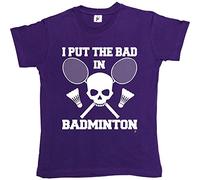 Fancy A Snuggle I Put The Bad in Badminton Skull Rackets & Shuttlecocks Womens Boyfriend Fit T-Shirt Purple Large