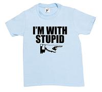 Fancy A Snuggle I'm with Stupid Funny Retro Kids Boy Girl Cotton Short Sky Blue Sleeve T-Shirt - Size 7-8 Years