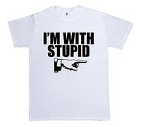 Fancy A Snuggle I'm with Stupid Funny Retro White Mens Cotton Short Sleeve T-Shirt Size L