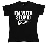 Fancy A Snuggle I'm with Stupid Funny Retro Womens Boyfriend Fit T-Shirt Black Medium