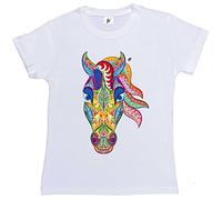 Fancy A Snuggle Indian Style Decorated Horse with Mane Womens Boyfriend Fit T-Shirt White Small