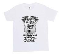 Fancy A Snuggle It Might Look Like I'm Listening But in My Head I'm Thinking About Cricket Kids Boys/Girls T-Shirt White 9-11 Year Old