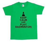 Fancy A Snuggle Keep Calm & Play Badminton - Shuttlecock Kids Boys/Girls T-Shirt Green 12-14 Year Old