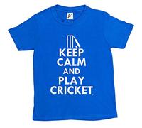 Fancy A Snuggle Keep Calm & Play Cricket - Stumps Bat Kids Boys/Girls T-Shirt Royal Blue 5-6 Year Old