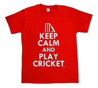 Fancy A Snuggle Keep Calm & Play Cricket - Stumps Bat Mens T-Shirt X-Large Red