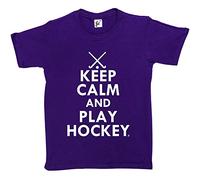 Fancy A Snuggle Keep Calm & Play Hockey - Hockey Clubs Kids Boys/Girls T-Shirt Purple 7-8 Year Old