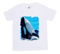 Fancy A Snuggle Killer Whale Splashing Kids Boy Girl Cotton Short White Sleeve T-Shirt - Size 3-4 Years