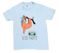 Fancy A Snuggle Let's Party Sloth Chilling Listening to Music Kids Boys/Girls T-Shirt Sky Blue 9-11 Year Old