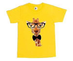 Fancy A Snuggle Long Neck Giraffe Wearing Hipster Glasses & Bow Tie Kids Boys/Girls T-Shirt Yellow 12-14 Year Old