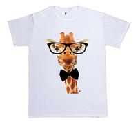 Fancy A Snuggle Long Neck Giraffe Wearing Hipster Glasses & Bow Tie Mens T-Shirt Large White