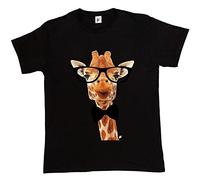 Fancy A Snuggle Long Neck Giraffe Wearing Hipster Glasses & Bow Tie Mens T-Shirt Small Black