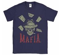 Fancy A Snuggle Mafia Mobster Skull Smoking Cigar Gambling with Cards Playing Poker Mens T-Shirt Navy XXXX-Large