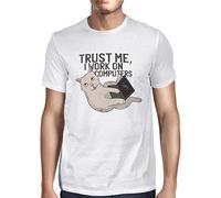 Fancy A Snuggle Mens Cat Trust me I Work on Computers T-Shirt White XXXXX-Large