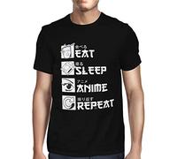 Fancy A Snuggle Mens Eat,Sleep,Anime, Repeat T-Shirt Black XX-Large