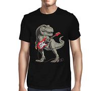 Fancy A Snuggle Mens T-rex Dinosaur Playing Guitar T-Shirt Black Large